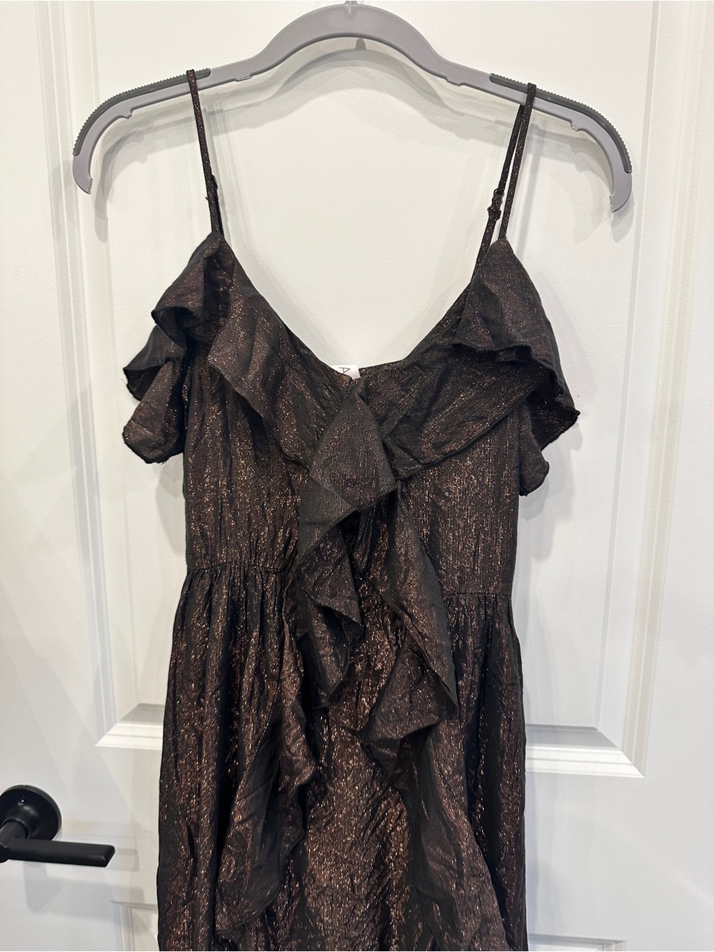 AMADI Bronze Shimmery Spaghetti Strap Mini Dress